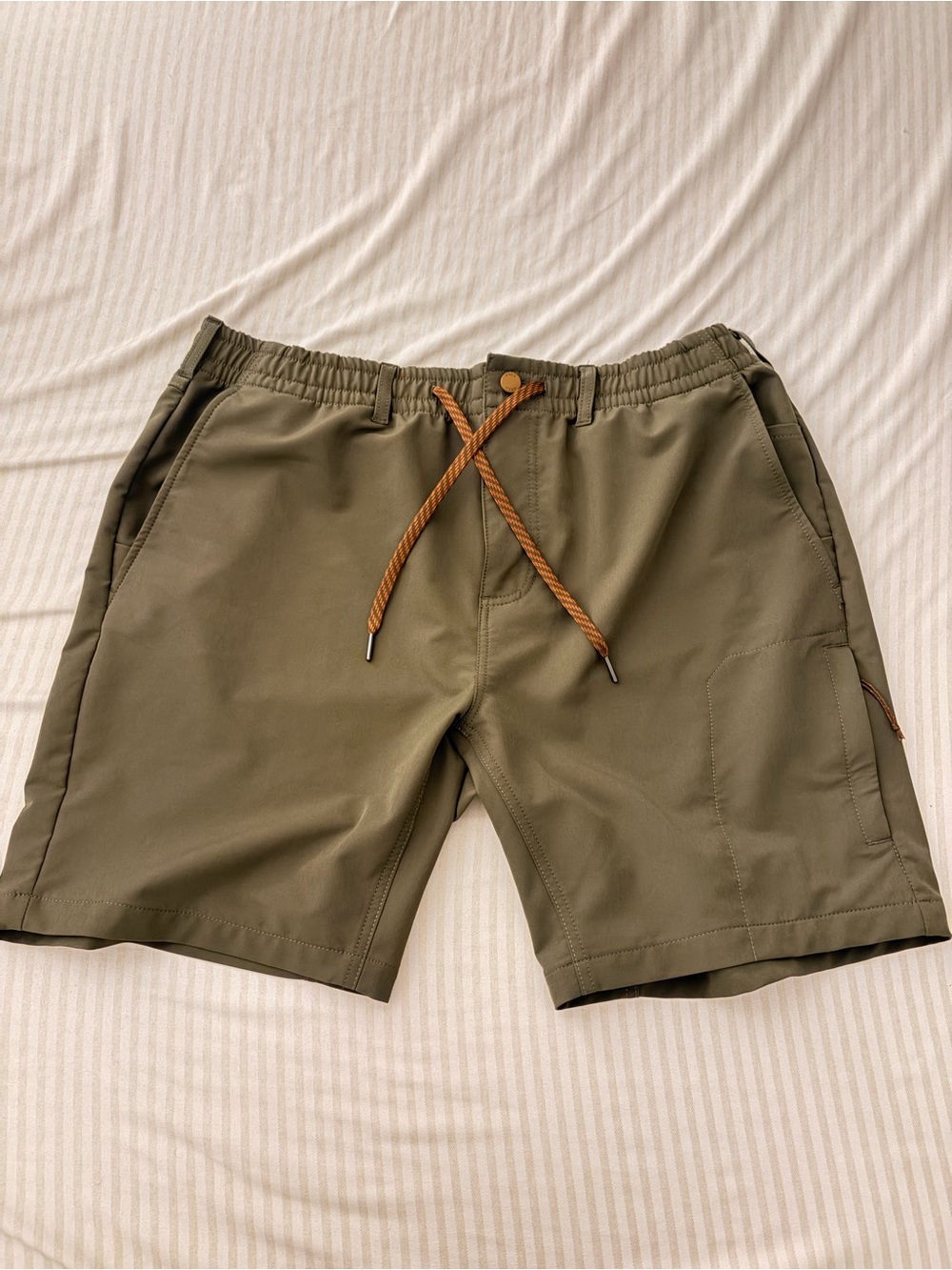 Wren Olive Green Athletic Drawstring Shorts with Tan Cord